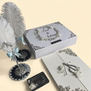 Personalized marriage contract gift box with feather pen