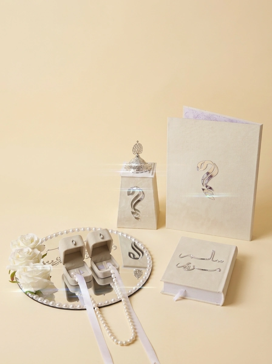 Mirror Wedding Gift Set with Ring Boxes and Quran