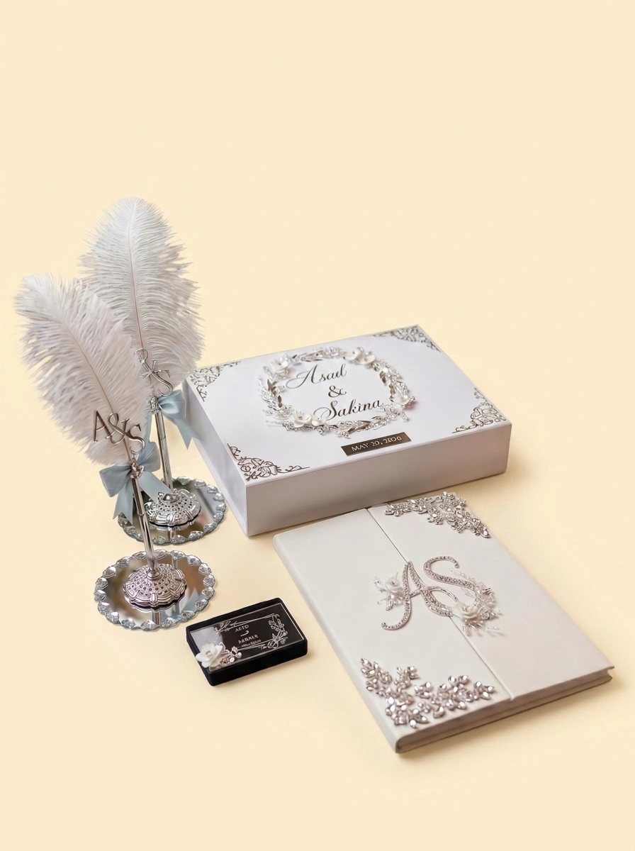 Grey Fingerprint Contract Book with Feather Pen