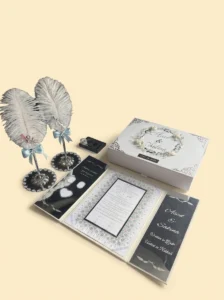 Grey Fingerprint Contract Book with Feather Pen