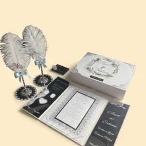 Grey fingerprint contract book with feather pen