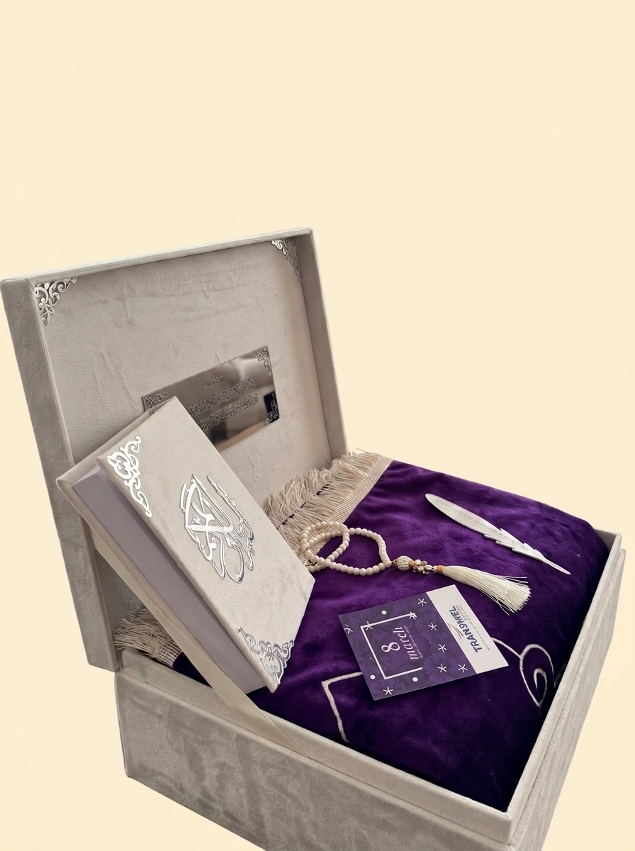 Purple Prayer Mat Gift Box with Holy Quran