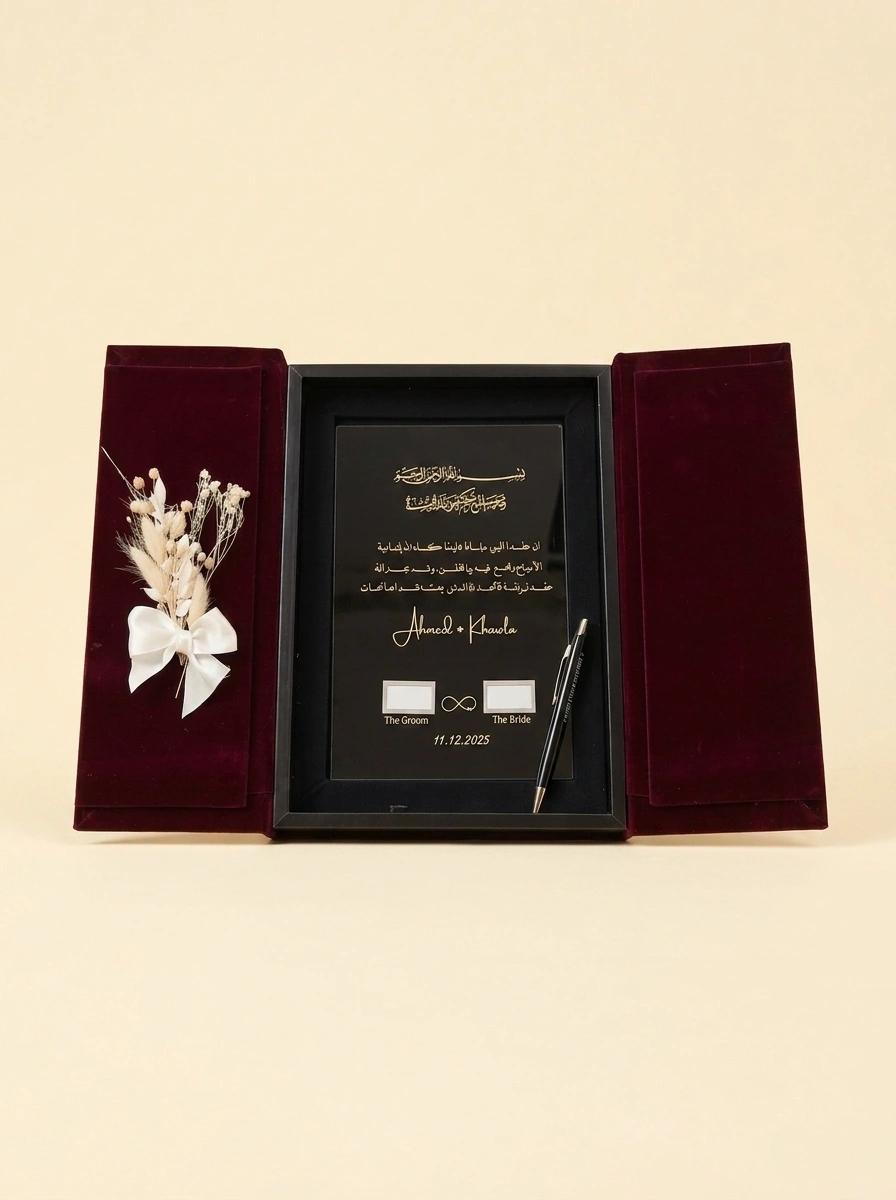 Burgundy Marriage Contract Book with Gold Lines