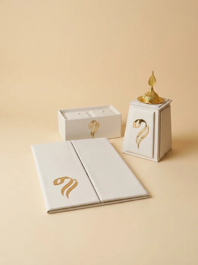 Golden initials marriage contract book set