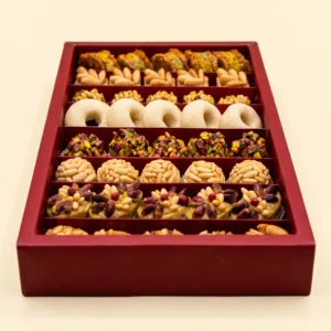 Assorted shape pastry box with dried fruits and honey