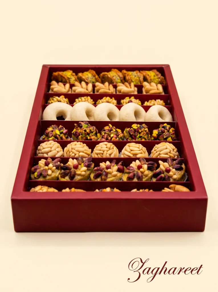 Assorted shape pastry box with dried fruits and honey