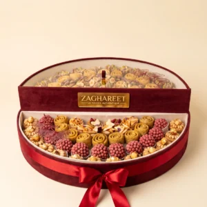 Chocolate pastry gift box with almonds and pistachios