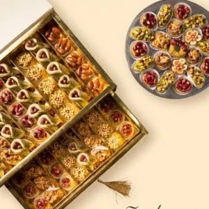 Family gathering pastry assortment with dates and nuts