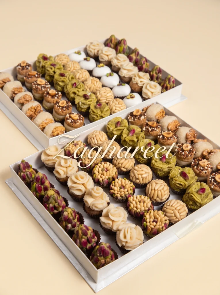 Wedding pastry gift box with almonds and dates