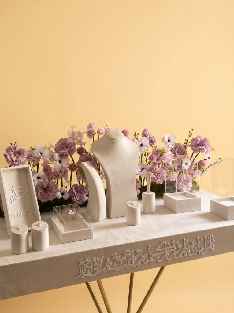 Bridal gift set in warm cream silk with floral detailing, featured product image