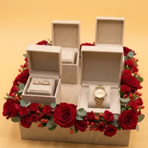 Gifts for women bridal gift box with rings, bracelet and gold watch