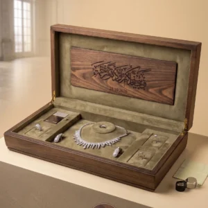 Gifts for couples keepsake box in oud wood and fabric, featured product image