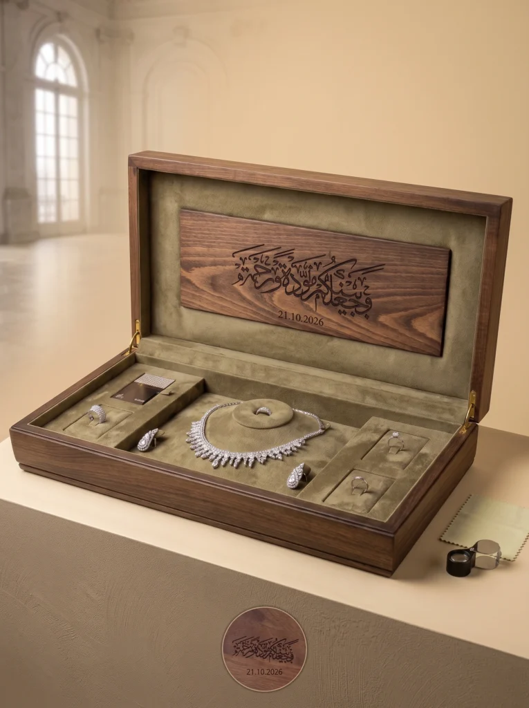 Gifts for couples keepsake box in oud wood and fabric, featured product image
