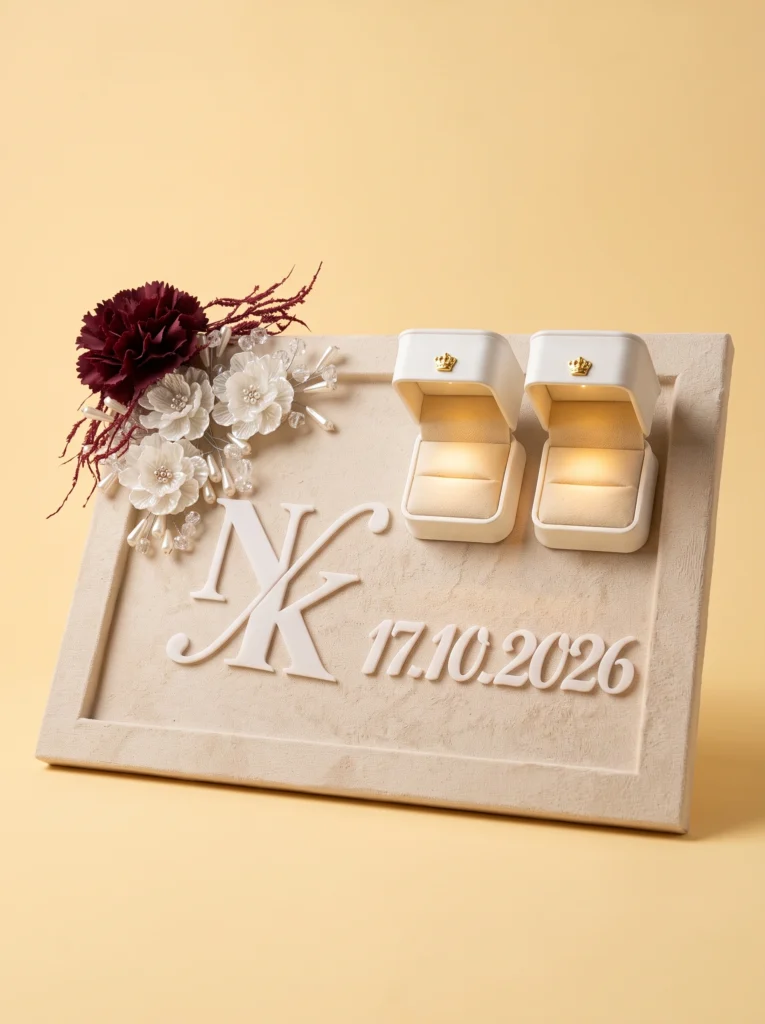 Ring box gift set in white leather, a personalized wedding gift