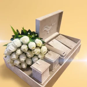 Wedding gifts personalized gift box by Zaghareet with white roses