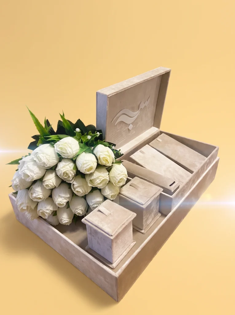 Wedding gifts personalized gift box by Zaghareet with white roses