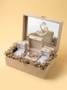 Box Rings Wedding: 3-Box Stunning Velvet Set with Mirror