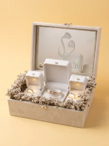 Box Rings Wedding: 3-Box Stunning Velvet Set with Mirror