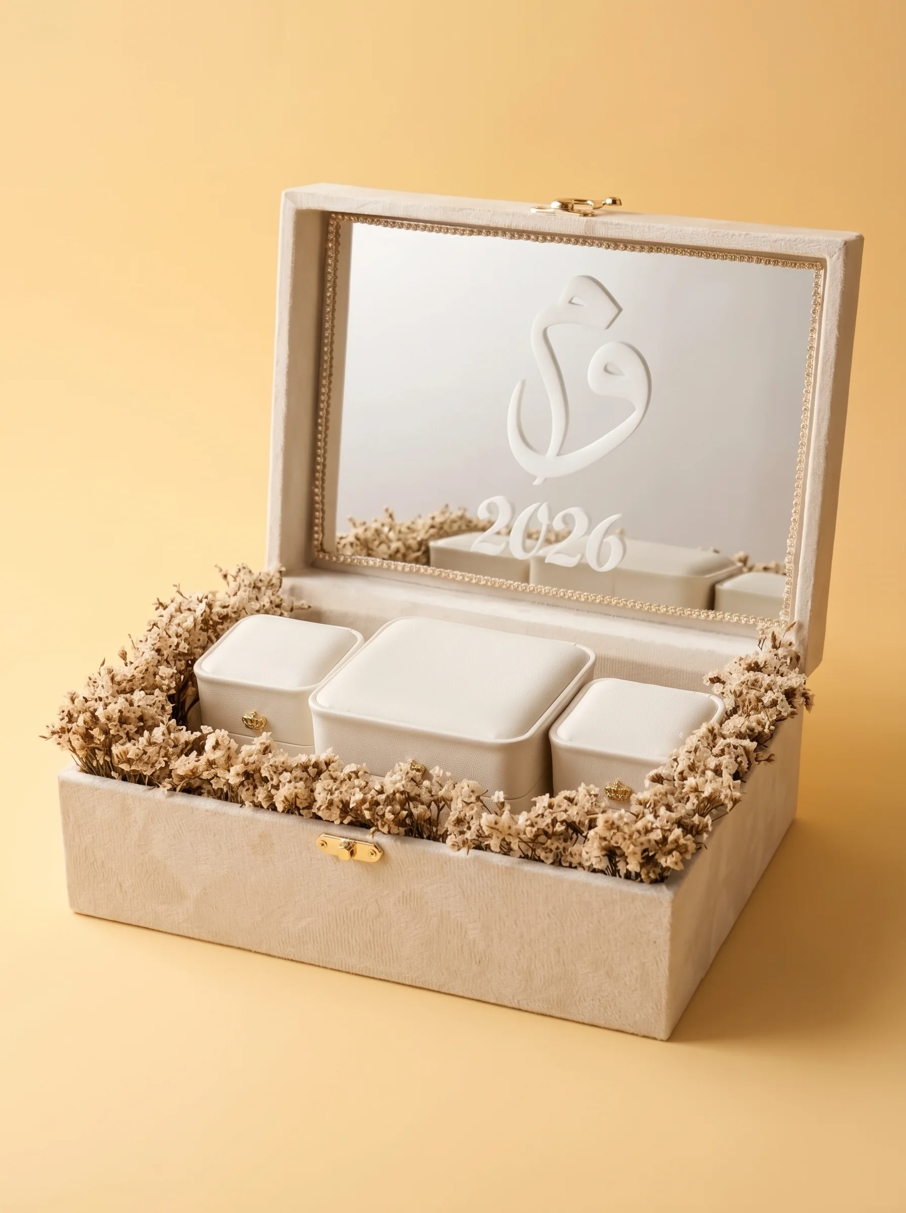 Box Rings Wedding: 3-Box Stunning Velvet Set with Mirror