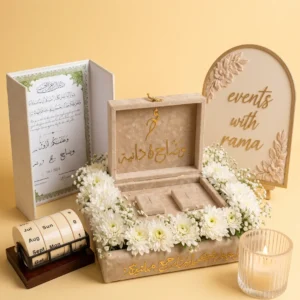 Cool couple presents set with framed verse, date calendar, flower ring tray, candle and arched sign