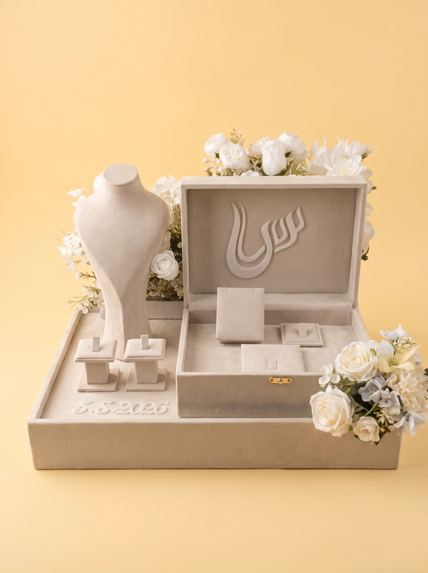 Proposal Ring Box: Stunning 5-Piece Ivory Velvet Set
