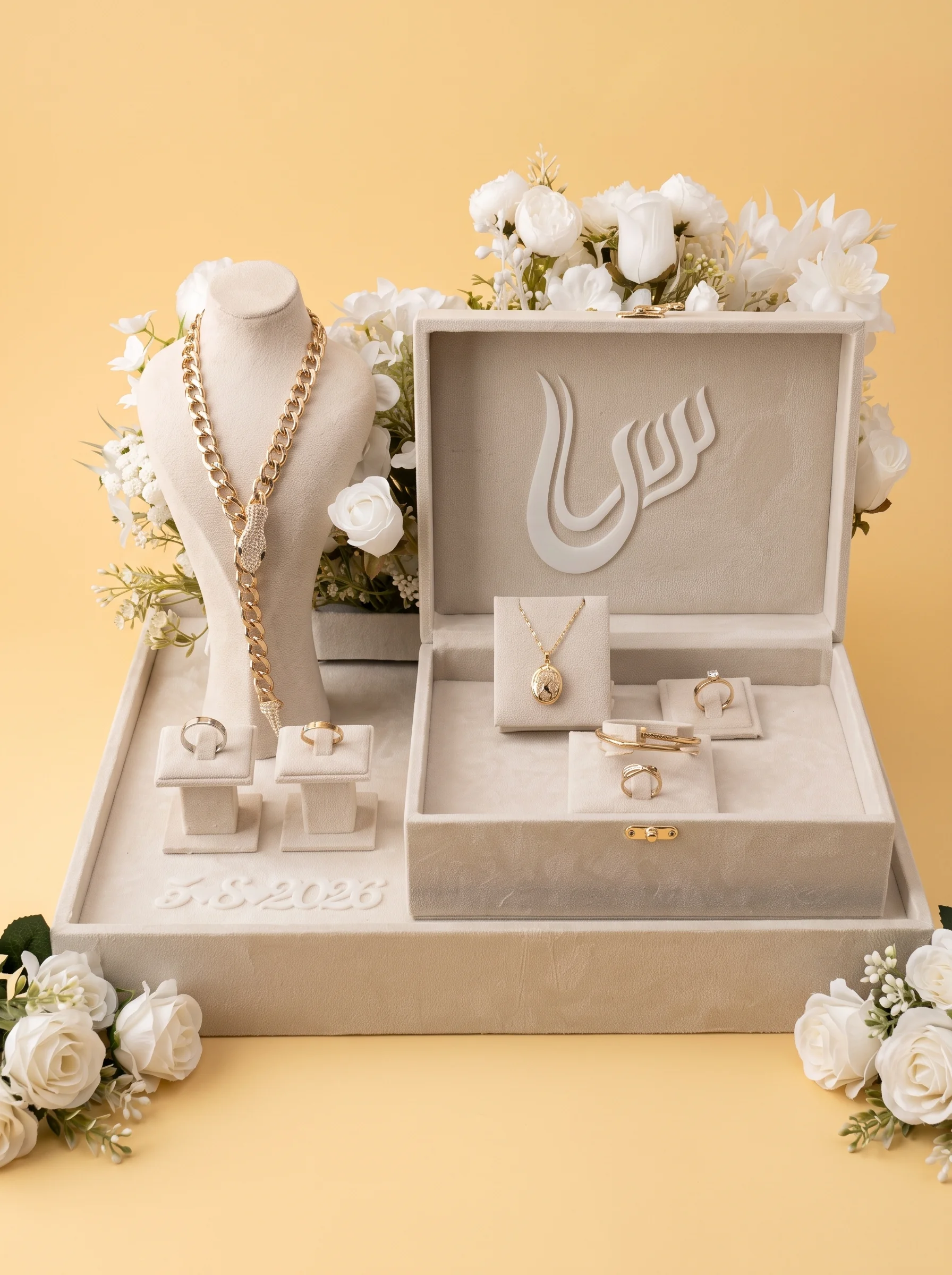 Proposal Ring Box: Stunning 5-Piece Ivory Velvet Set
